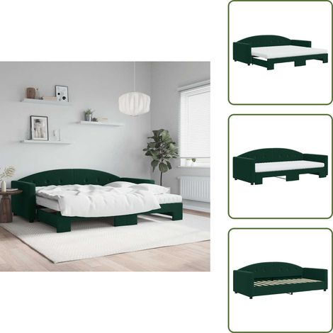 Tagesbett Ausziehbar mit Matratzen Dunkelgrün 90x200 cm Samt - Sofa Bett - Schlafcouch - Gästebett - Ausziehbares Bett - Tagesbett (1/5)