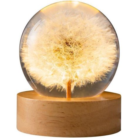 Veilleuse - - Boule de Cristal Fleur - 6,1 cm - Rechargeable USB - LED Intégrée (1/3)