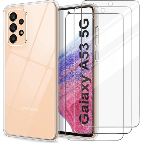 CUSTODIA PER SAMSUNG GALAXY A53 5G SILICONE TRASPARENTE 2X VETRO TEMPERATO (1/5)