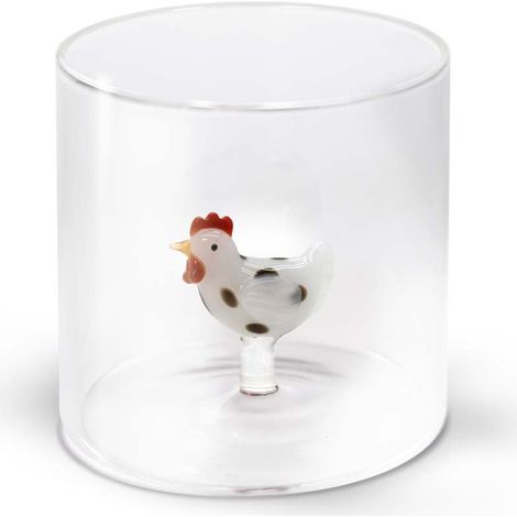 WD LifeStyle Bicchiere Vetro Borosilicato Cc 250 ml Decoro Gallina Bianca
