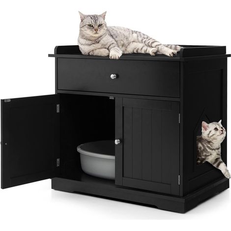 Costway – Maisonnette pour chat en bois – Toilettes cachées avec tiroir et plateau supérieur – Dimensions 76x53x73,5 cm – Entrée latérale pour plus d'intimité (1/5)