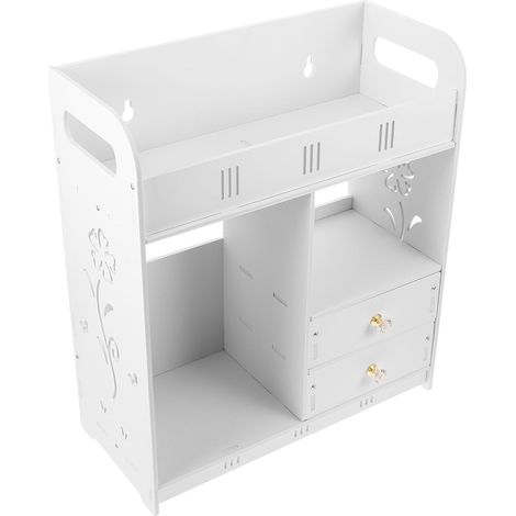 Étagère murale à double tiroir pour salle de bain, multifonctionnelle et grande capacité, en bois (1/5)