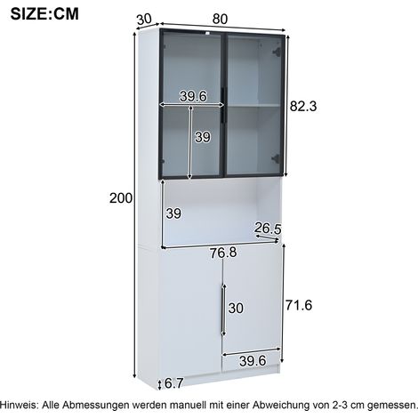 MEUBLIV Vitrine 80 x 30 x 200 cm Weiß mit Glastüren, LED und Stauraum (1/5)