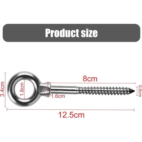 LALAGO Boulon à Œil M8 x 80mm Anneau de Levage en Acier Inoxydable 304 Crochet à Visser (1/4)