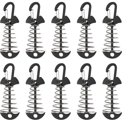 Piquets d'ancrage de terrasse, 10 pièces en alliage d'aluminium coupevent avec boucle à ressort, ancre portable pour le camping en plein air (1/4)
