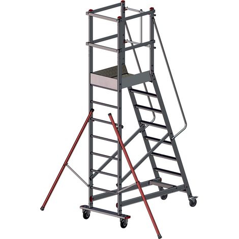 PROVOST - Escabeau sécurisé en aluminium inoxydable à 8 marches - Mobile et équipé de garde-corps