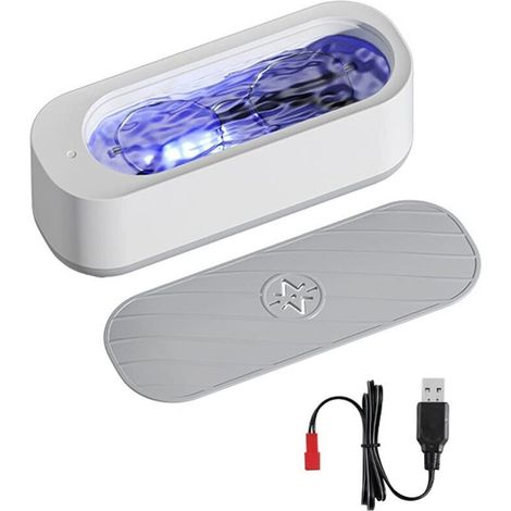 Aiperq Nettoyeur a Ultrasons, Ultrasonic Cleaner, Bac Ultrasons Portable mit USB pour Bijoux, Lunettes, Montre, Rasoirs(Blanc) (1/5)