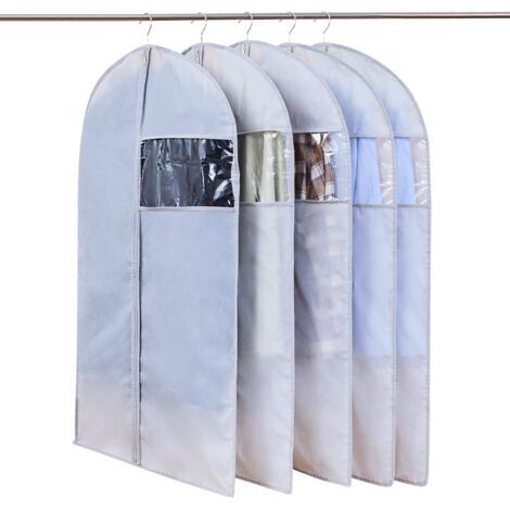 Fundas para armario de 5 piezas con ventana transparente, funda para ropa visible para viajes, a prueba de polvo, impermeable y antipolillas, 60x120cm, gris. (1/4)