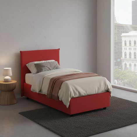 Talamo Italia - Letto singolo Acuila, Letto contenitore con rivestimento in tessuto, 100% Made in Italy, Apertura laterale, adatto per materasso Cm 80x190, Rosso (1/4)