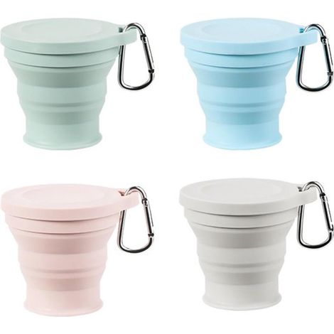 Lot de 4 gobelets pliables en silicone – 150 ml – Réutilisables et de voyage – Idéaux pour café, thé et boissons – Vert, gris, bleu et rose (1/5)