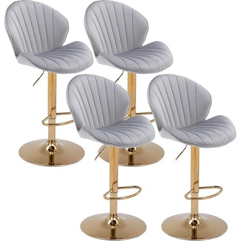 Bar Stools Set of 4 in Velvet Modern Counter Chairs Height Adjustable with Shell-Shaped Backrest for Home Bar Restaurant, Grey, Wahson (1/5)