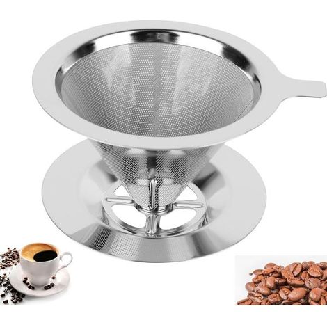 Porte-filtre à café réutilisable en acier inoxydable, adapté à la préparation manuelle du café, double filtre. (1/5)