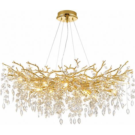 Lustre suspension doré 120 cm en cristal K9 – Design luxe E14 réglable – Pour salon, salle à manger, hall – Finition électroplaquée