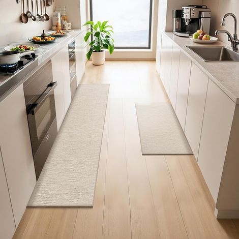 Lot de 2 Tapis de Cuisine, Tapis Cuisine Devant Evier, Beige (1/5)