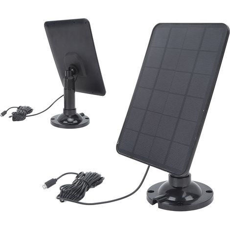 Chargeur solaire pour caméra 10W 5V Micro USB, panneau de charge solaire noir pour caméra de sécurité, téléphone portable et batterie externe (1/5)