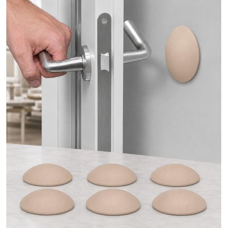 Lot de 6 butées de porte murales autocollantes - Beige - 60 mm - Protection murale pour carrelage, pierre et plâtre - Grand tampon de poignée de porte