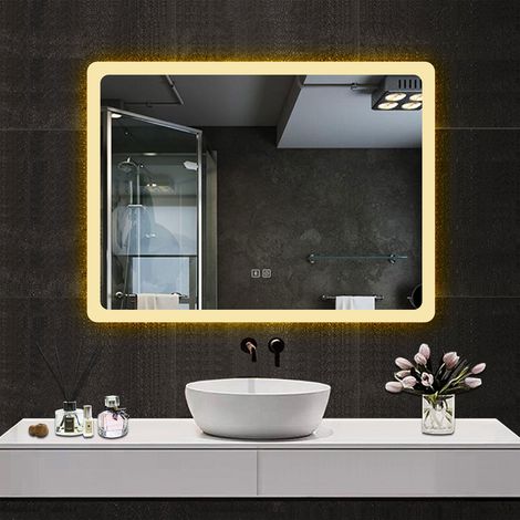 800X600 Rectangular Bathroom Mirror with 3 Colours Dimmable LED Lights,Wall Mounted,IP44 + Double bond Bluetooth + Shaver socket + Demister + Blackout memory (1/5)