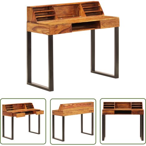 Bureau Bureau d'ordinateur Bureau informatique 110x50x94 cm Bois solide de Sesham et acier 83973 (1/5)