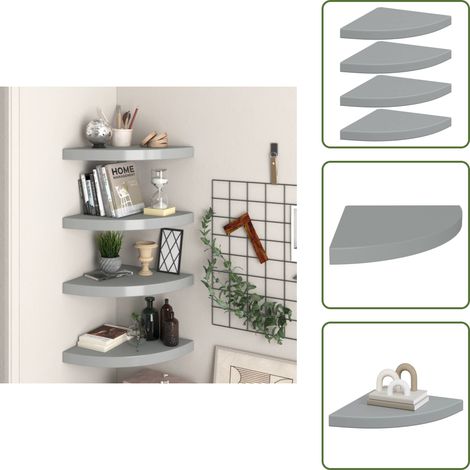 Eck-Schweberegale 4 Stk. Grau 35x35x3,8 cm MDF - Eckregal - Wandregal - Schwebender Regal - Grau - Wohnwandregal (1/5)