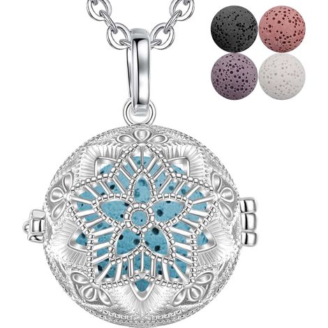 INFUSEU Colliers Longs pour Femme, Diffuseur D'aromathérapie pour Huiles Essentielles Pendentif Attrape rêves Plaqué Argent Diffuseur Bohème Cadeau D'anniversaire pour Vos Femmes (1/5)