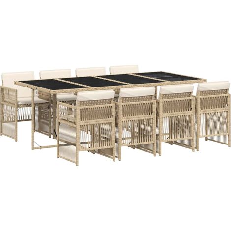 Maison Exclusive - 9-tlg. Garten-Essgruppe mit Kissen Beige Poly