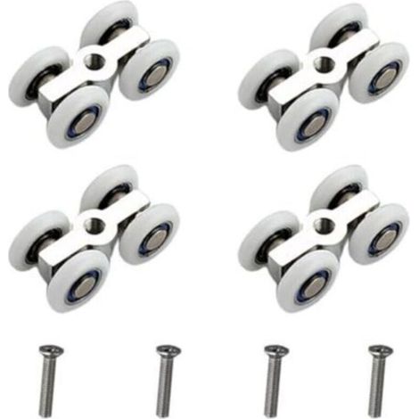 Roulettes pour portes coulissantes, lot de 4, roulettes silencieuses à 4 roues, chariot de porte coulissante en alliage de zinc, système de roulettes de douche avec filetage M6, Ø 20 mm, convient aux