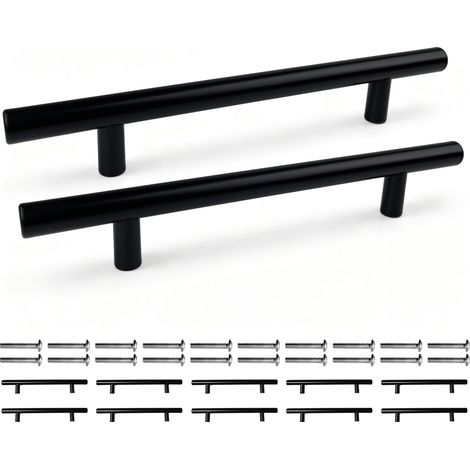 Poignee de Meuble Noir, Entraxe 128mm, Acier Inoxydable Poignees, Poignet de Porte Cuisine, Poignet Armoir, Lot de 10, Tiroir pour Poig avec Vis, pour Tiroirs, Armoires Placard (1/5)