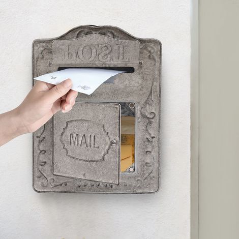 Briefkasten Wandmontage, Vintage-Stil, antiker Briefkasten für Außenbereich, verschließbar (Grau) Outdoorgoodss