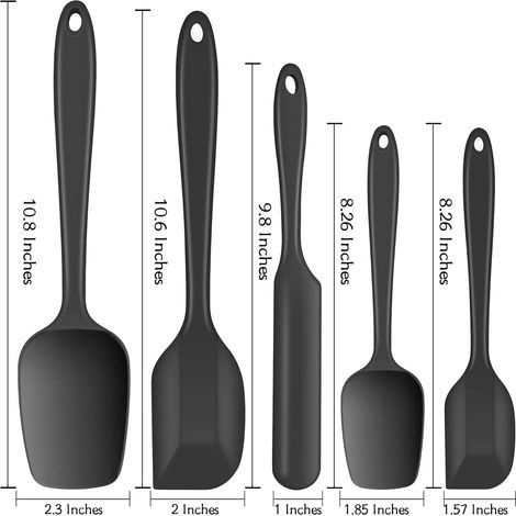 Spatule Silicone, Spatule Patisserie Cuisine Lot de 5, Spatule Flexible Résistante à la Chaleur avec Noyau en Acier Inoxydable, pour Cuisine et Faire des Gâteaux (Noir) (1/4)