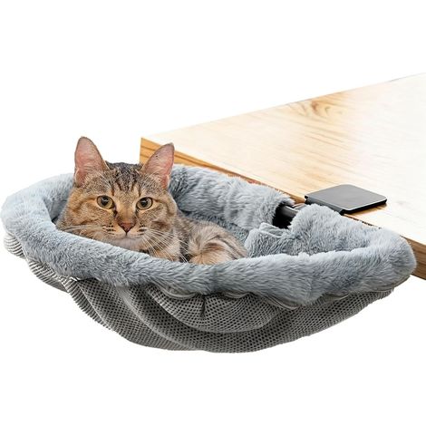 Coussin pour chat - Niche pour chat - Design semi-fermé avec cadre à sangles réglables - Monobloc - Pour bureau et canapé - Bleu (1/5)