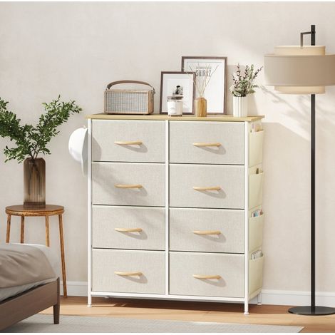 CHICFURN Cómoda de dormitorio 86 x 30 x 94,5 cm de acero beige con 8 cajones de tela (1/5)