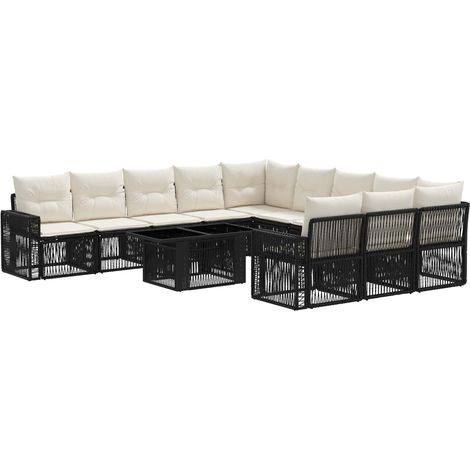 Conjunto de sofás de jardín 12 uds. Negro y Blanco Crema vidaXL (1/5)