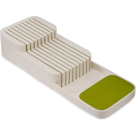 range couteaux,Range Couteaux Tiroir,Ragement de Couteaux de Cuisine PP de qualité alimentaire,Blanc/Vert (1/4)
