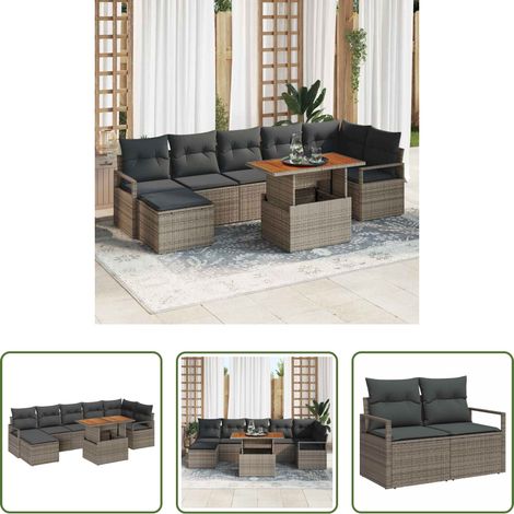 Poly rattan - Ensemble de salle à manger pour jardin 8 pcs Gris et marron (1/5)