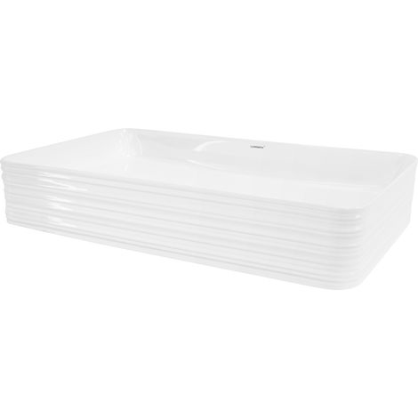 Luxebath – Lavabo céramique blanc 68x38x12 cm – Vasque rectangulaire à poser – Surface résistante aux rayures – Raccordement standard robinetterie