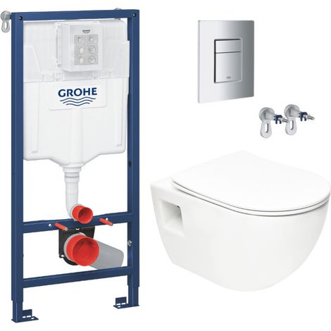 Pack WC Bâti-support Rapid SL  + WC sans bride SAT + Abattant SoftClose + Plaque Chrome (RapidSL-Project-1)
