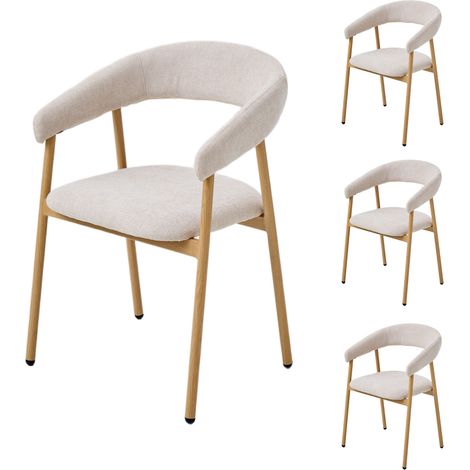 PPkrimnel Lot De 4 Chaises À Manger Beige Avec Pieds Couleur Chêne