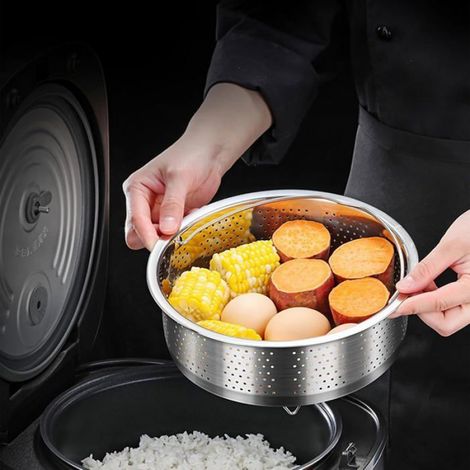 Panier vapeur inox 304, réutilisable, pour cuisson vapeur légumes, aliments (1/5)