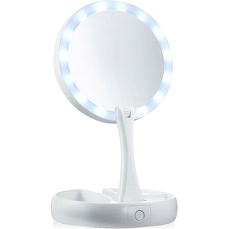 134006 Miroir 2 faces normal 1X et grossissant 10X lumineux LED et pliable