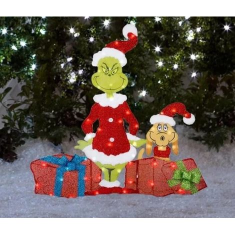 Guirlandes et piquets de jardin Grinch de Noël, silhouettes personnages pour pelouse et allée (1/5)
