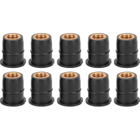 Jeu de 10 écrous borgnes M6x0,8mm en caoutchouc avec insert laiton pour pare-brise moto, quad et carénage. (1/5)