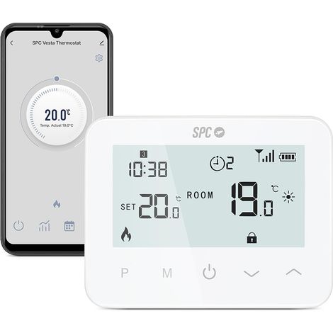 SPC Vesta Thermostat – Termostato riscaldamento WiFi per caldaia a gas, controllo intelligente tramite app, compatibile con Alexa/Google, rilevamento finestra aperta, programmabile e a parete – Bianco