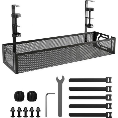 Plateau Gestion de Câbles sous le Bureau, sans Perçage, Organisateur de Câbles en Maille avec Pince, N'endommage pas le Bureau, Rangement pour Bureau et Maison (1/5)