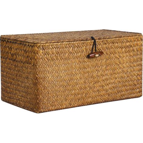 Panier de rangement en jonc de mer, avec couvercle, marron, 36 x 24 x 18 cm (1/5)
