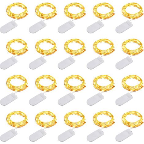 Guirlande Lumineuse [Lot de 20], Mini Guirlande LED a Pile 1M 10 LEDs Fil de Cuivre Intérieur et Extérieur Décoration Lumière pour Chambre Noël Mariage Fête Soirée Maison Jardin (Blanc Chaud) (1/5)