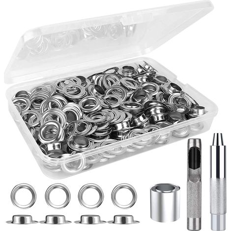 AIDUCHO Kit de Trousse à Oeillets Outils 12mm - 120 Ensembles Oeillet Métallique - Grommet Outils à Oeillet pour Bricolage Rideaux Bâche Toile Tente de Réparation (1/5)