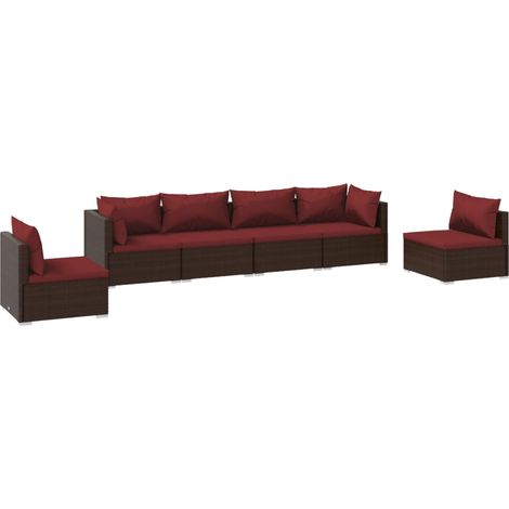 Set Divani da Giardino 6 pz con Cuscini in Polyrattan Marrone vidaXL (1/5)