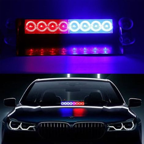 Gyrophare à 8 LED pour véhicules d'urgence, police, pompiers - Feu antibrouillard clignotant rouge/bleu haute puissance (1/3)