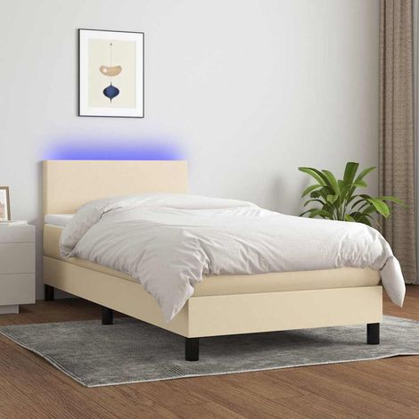 Cama box spring con colchón y LED tela crema 80x200 cm (1/5)