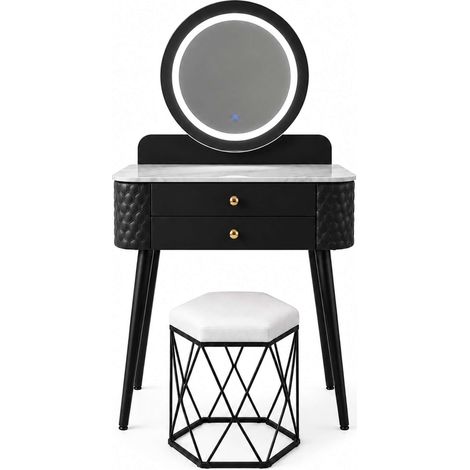 Modern Dressing Table with LED Mirror, Storage Drawer & Makeup Vanity Desk - Black (1/4)